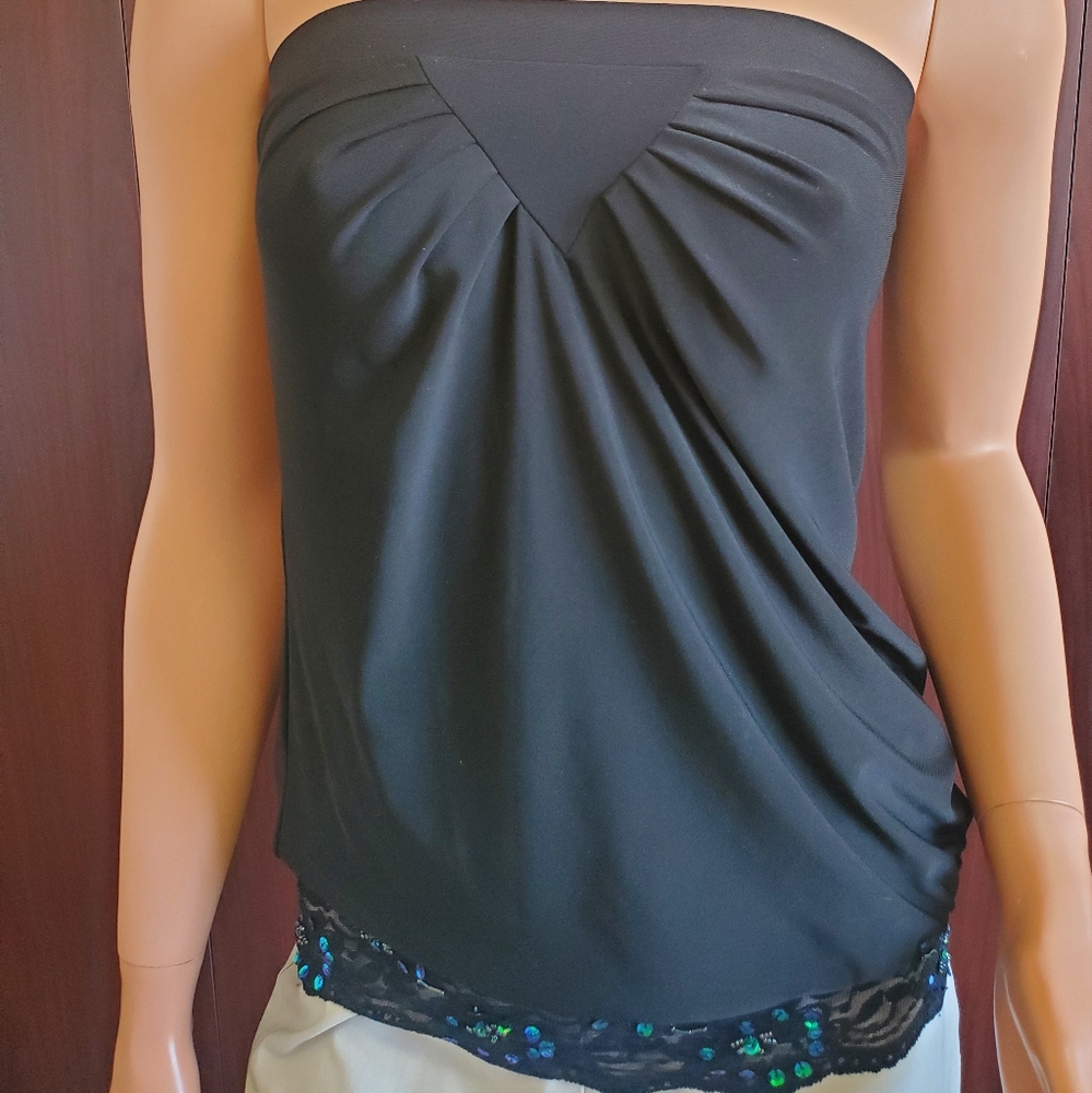 Sexy Strapless Black Sequin and Lace Top